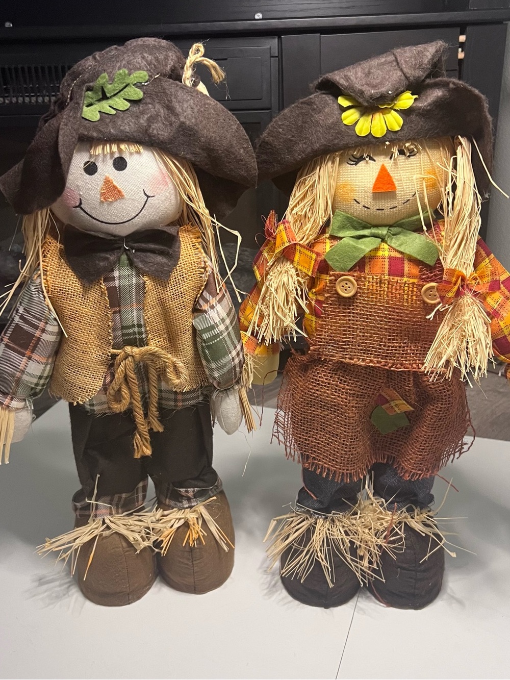 Harvest Fall Scarecrow Pair in Brown and Orange